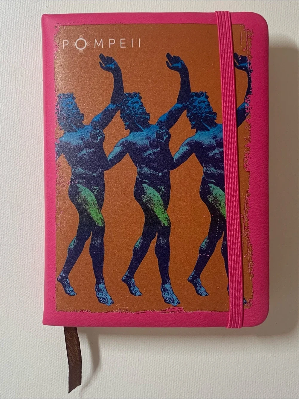 Pompeii pink leather mini notebook with blue statues